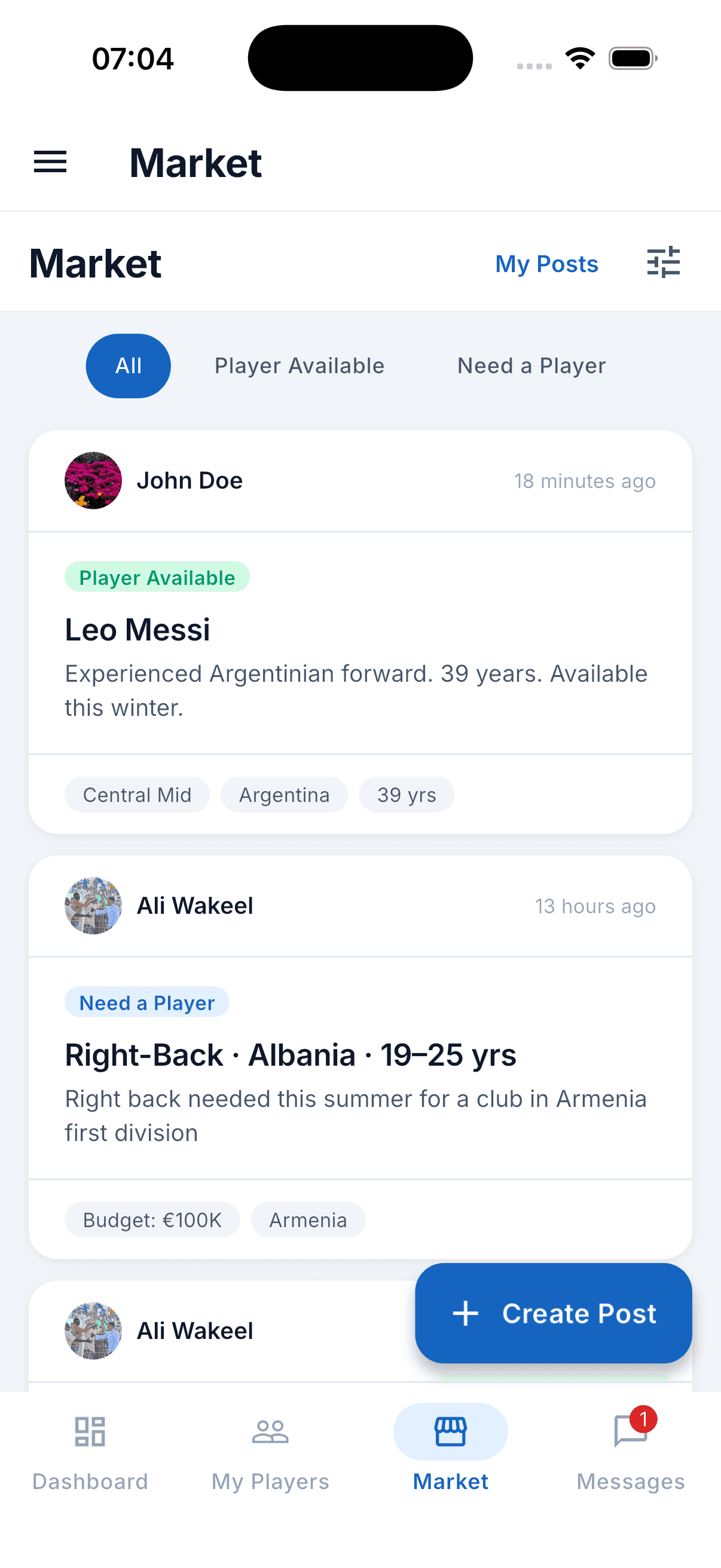 Transfer Market — feed view